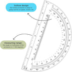 Zonon 2 Pcs 6 Inch Plastic Protractor Math Protractors 180 Degrees Angle Measurement, Translucent for Geometry Classroom Kid Student School Office Supplies(Clear)