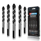 5-Piece 1/2“ Masonry Drill Bits for Tile Glass Ceramic Wall Brick Stone Soft-Metal Wood, 1/2 Inch Concrete Drill Bits Cement Drill Bit Set, 3-Flat Shank, YG8 Carbide Tungsten Steel Alloy Tip 12mm