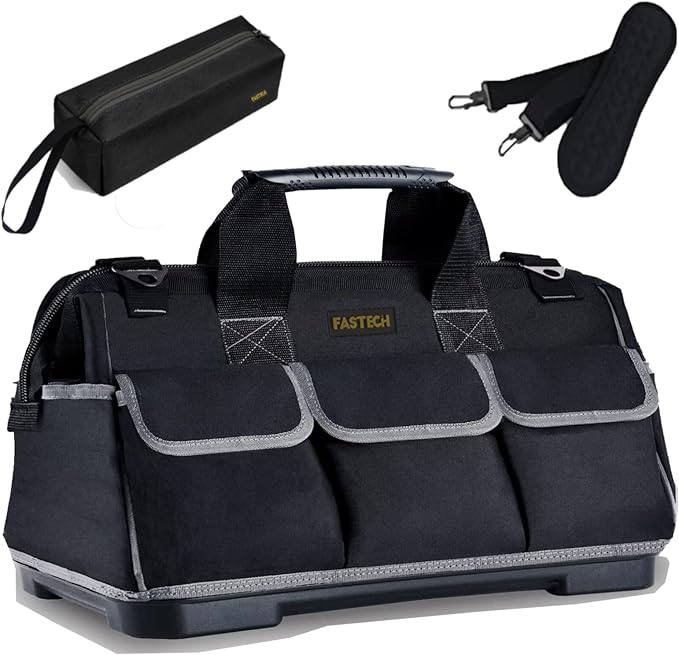 22-inch Wide Mouth Tool Bag with Water Proof Molded Base, Waterproof Tool Organizer Bag for Men with Adjustable Shoulder Strap (22INCH)