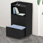 2 Drawer File Cabinet On Wheels & Charging Station, Wood Filing Cabinet with Lock & LED Light, Large Storage Printer Stand for Home Office, Black