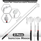 2 Pcs Telescoping Inspection Mirrors, Mechanics Mirror Tool with Long Handle, Round Extendable Mirror on a Stick for Technicians Mechanics Contractors Checking Observation (50mm,Black)