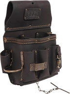 FESA Leather Electrician Tool Pouch - 13-in-1 Top Grain Leather Electrician Pouch w/Steel Hammer Loop, Tape Measure Clip, Tape T-Chain & 6 Pockets - Fits Belts up to 3" - Handcrafted