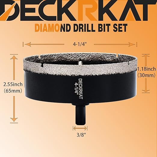 4-1/4 inch Diamond Hole-Saw Bits with Pilot Drill Bit -4-1/4" Diamond Tipped Tile Hole Saws with Guiding Bit Accurate Drilling for Porcelain Tile Ceramic Pottery Granite Stone Glass Bottles 110mm.