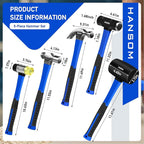5-Pack Hammer Set,Rubber Mallet 32oz, Double-Faced Mallet 22oz,16oz Claw Hammer,16oz Ball Peen Hammer,3lb Sledge Hammer,Ergonomic Handle