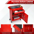 5-Drawer Rolling Tool Chest with Wheels - High Capacity Tool Cabinet with Detachable Top Toolbox for Garage and Workshop Organization - Metal Tool Cart with Liner & 4 Hooks, Red