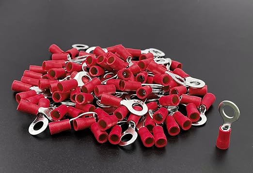 ANGSTROM 1/4" Bolt Ring Terminals, Insulated Electrical Crimp Connectors 100pcs (22-16ga Red)