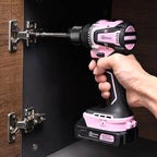 21V Lithium-Ion Cordless Drill Set, Brushless, Compact Type, including Battery, Charger and 3/8-inch Keyless Chuck; Cordless Lithium-Ion Drill Kit (Pink)