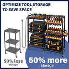 TC-HOMENY Power Tool Organizer Cart with Charging Power Strip, 28 Drill Tool Garage large Storage Racks with Wheels, Heavy Duty Tools Organizer Station, Festive Gifts for Men Dads
