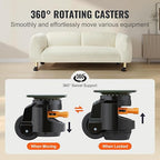VEVOR Leveling Casters Set of 4, 2.5" Heavy Duty with Upgraded Ratchet Handle Design kit Capacity 4400 lbs, 360 Degree Swivel Caster Wheels, Adjustable Casters with Feet for Furniture, Equipment