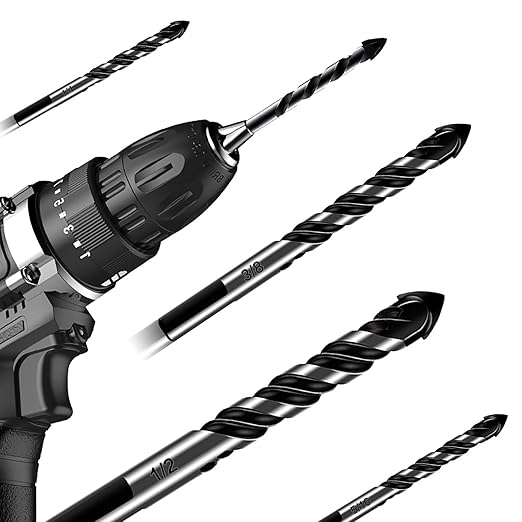 10-Piece Masonry Drill Bit Set for Concrete Tile Glass Ceramic Brick,1/8 to 1/2 Inch Drilling Bits with Triangle Handle,Tungsten Steel Alloy Tip.（Black）