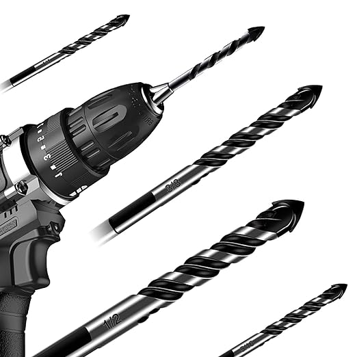 10-Piece 1/8" Masonry Drill Bits for Tile Glass Ceramic Wall Brick Stone Soft-Metal Wood, 1/4 Inch Concrete Drill Bits Cement Drill Bit Set, 3-Flat Shank, YG8 Carbide Tungsten Steel Alloy Tip 3mm