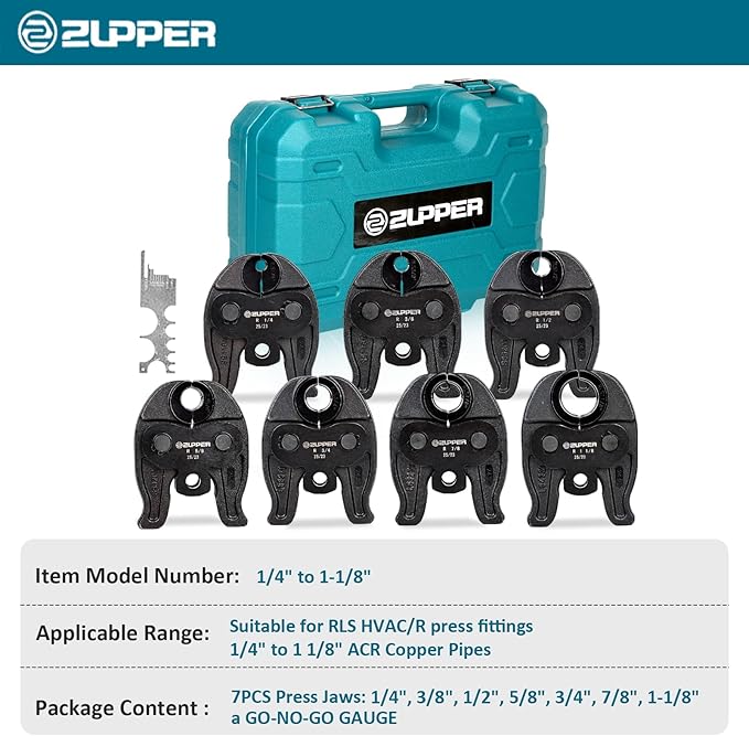 7PCS Compact Press Jaws Kit 1/4" to 1 1/8" for RLS ACR Copper Pipes Compatible with Compact Pro Press Tool (24 kN/5,400 lbs) Suitable for HVAC/R, Refrigeration Pressing Tools