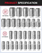 Kolvoii Bolt Extractor Kit, Nut Extractor Socket Set, Stripped & Rounded Bolt Remover with 1/4" & 3/8" Drive, 32PCS Lug Nut Removal Tool for Damaged, Frozen, Broken, Rusted and Rounded-Off, 35#CR-MO