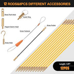 16.8FT Fiberglass Running Electrical Wire Cable Glow Rods Wire Pulling, Fish Rods Electrical Kit with 6 Different Attachments and Fish Tape Wire Puller Kit (Yellow)