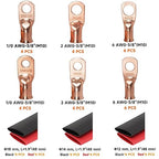Copper Lugs kit 1/0 Gauge 2 Gauge 6 Gauge Battery Cable Lugs 5/16" and 3/8" Stud Ring Terminals Heavy Duty 0 2 6 AWG Wire Lugs 28 PCS Battery Cable Ends Wire Connectors with 28 PCS Heat Shrink Tubing