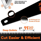 JORGENSEN 20 Inch Black Coated Pro Hand Saw, 11 TPI Fine-Cut Ergonomic Non-Slip Aluminum Ultrasonic Welding Handle for Sawing, Trimming, Gardening, Woodworking, Drywall, Plastic Pipes