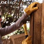OZERO Leather Work Gloves Flex Grip Stretchable Tough Cowhide Work Gloves 1 Pair (Gold, Medium)