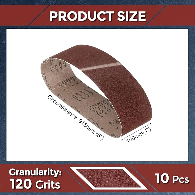 12 Pcs Sanding Belts 4 x 36 Inch 120 Grit Aluminum Oxide Abrasive Sandpaper for Belt Sander Metal Grinding Wood Working Weld Rust Removal