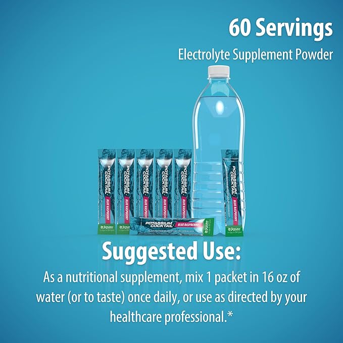 Jigsaw Health Potassium Cocktail | Formerly Pickleball Cocktail | Blue Raspberry Flavor | 60 Servings (Packets)