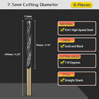 Drill Bit, 7.5mm Cutting Diameter, 4341 HSS Gold and Black 118° Cutting Angle Number Jobber Bits - (Applications: for Drilling Soft Metal Plastic Wood), 6-Pieces