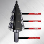 1/4 to 1-3/8 Inch Step Drill Bit, M2 High-Speed Steel Double Fluted Drill bits, Straight Grooved Step Drill Bit for Hole Drilling in Stainless Steel, Copper, Aluminum, Wood, Plastic