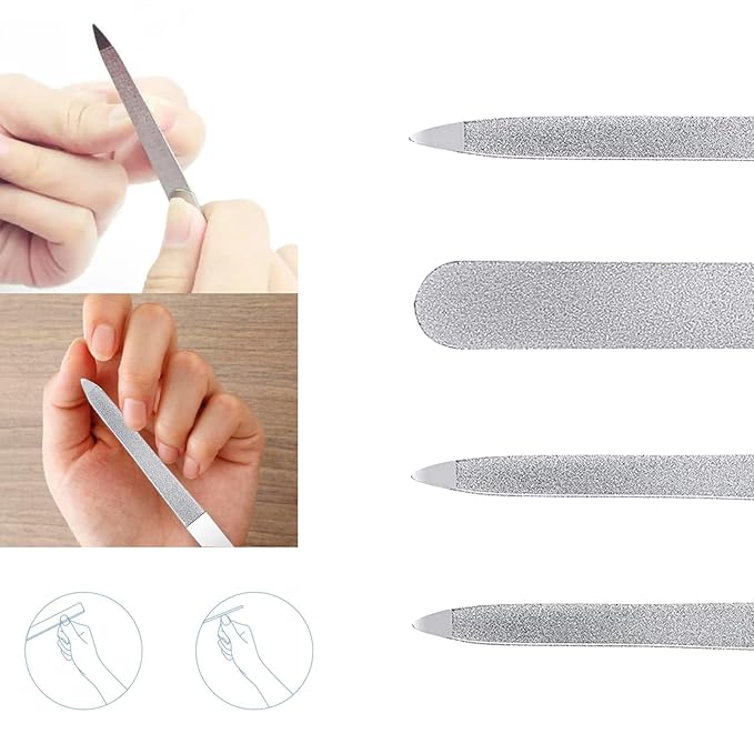 5 PCS Diamond Nail File Double Sided Metal Fingernail Manicure Files for Polish Nail, Removes Nail Ridges 5 Inches