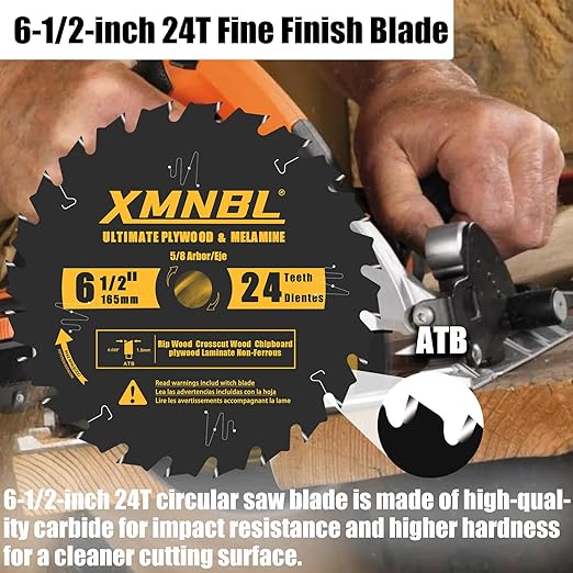 6-1/2 Inch Circular Saw Blade 24 Teeth,6-1/2 Saw Frame Ultra Fine Finish Circular Saw Blade,Compatible with for DEWALT,Makita,Skil Circular Saw,for Cutting Lumber,Plywood Material,5/8 Inch Arbor