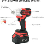 BeHappy Power Impact Wrench 21V, 1/2" Cordless Impact Wrench with 4.0Ah Li-ion Battery for Home, DIY