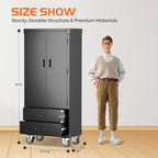Rolling Storage Cabinet with 2 Doors and 2 Drawers, Heavy Duty Metal Storage Cabinet with Shelves, Locking Steel Cabinet for Warehouse, Home, Office (Black)
