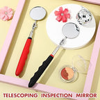 2 Pcs Telescoping Inspection Mirrors, Mechanics Mirror Tool with Long Handle, Round Extendable Mirror on a Stick for Technicians Mechanics Contractors Checking Observation(50mm,Black,Red)