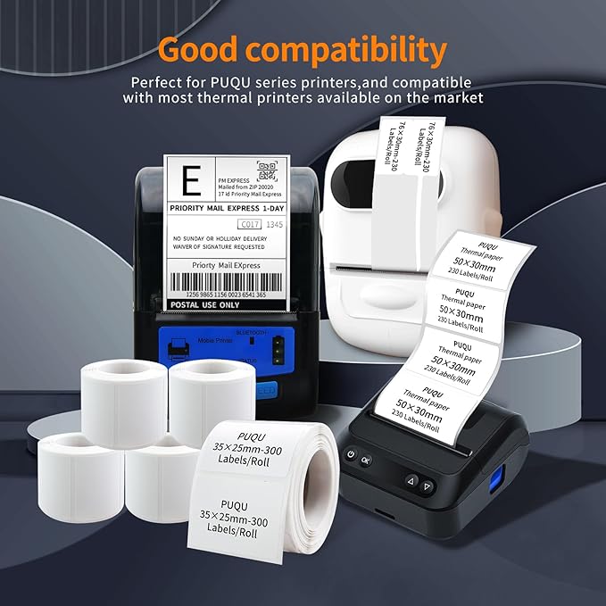 PUQU 30x50mm Direct Thermal Sticker Labels, Self-Adhesive All-Purpose Label Maker Tape, Compatible with AQ Series Label Printer, Refills Standard Laminated Office Labeling, 1 Roll of 150 Labels