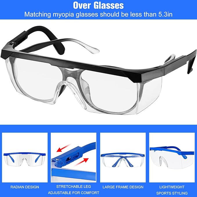 100 Pairs Safety Goggles Bulk Protective Glasses for Shooting Lab Safety Goggles Over Glasses for Kids Adult