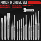 16-Piece Precision Punch & Chisel Set - Taper Punch, Pin Punch, Center Punch, Cold Chisels & Gauge for Versatile Applications