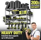 4 Layer Power Tool Organizer Wall Mount, Battery Tools Holder with Charging Station Shelf, Cordless Drill Hanger Storage Rack for Garage Organization, Workshop, Pegboard - 24 Inch 6 Slots