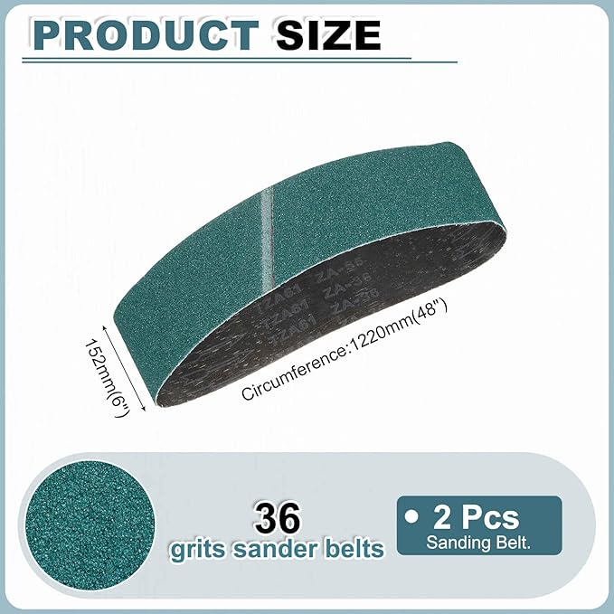 HARFINGTON 6 x 48 Inch Sanding Belts, 2 Pcs 36 Grit Zirconia Abrasive Belt Sander File Belts for Woodworking, Metal Polishing, Knife Sharpener