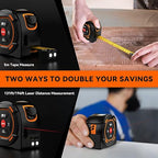 Digital Laser Tape Measure with Type-C Charging, 131-ft Laser Measuring Tape & 16-ft Tape Measure 2-in-1 Tools, M/in/ft Units Pythagorean, Area Volume Measuring, Self-Locking Tape, for DIY Woodworker