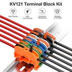 KV121 Terminal Block Kit, 600V 32A 24-12 AWG Compact Lever Wire Connectors, 12.6” DIN Rail Included, Quick Wiring Connection, DIN Rail Terminal Blocks Kit