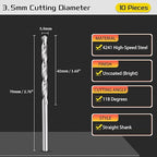 Drill Bit, 3.5mm Cutting Diameter, 4241 HSS 118° Cutting Angle Uncoated Bright Versatile Jobber Bits - (Applications: for Drilling Plastic Wood Soft Metal), 10-Pieces
