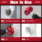 9Pcs PVC Pipe Reamer Kit, Lightweight Aluminum PVC Fitting Saver for Sch.40 CPVC, ABS, Socket Saver Plumbing Tool Includes 1/2", 3/4", 1", 1-1/4", 1-1/2", 2", 2-1/2", 3", 4", Fits 1/2" Drill