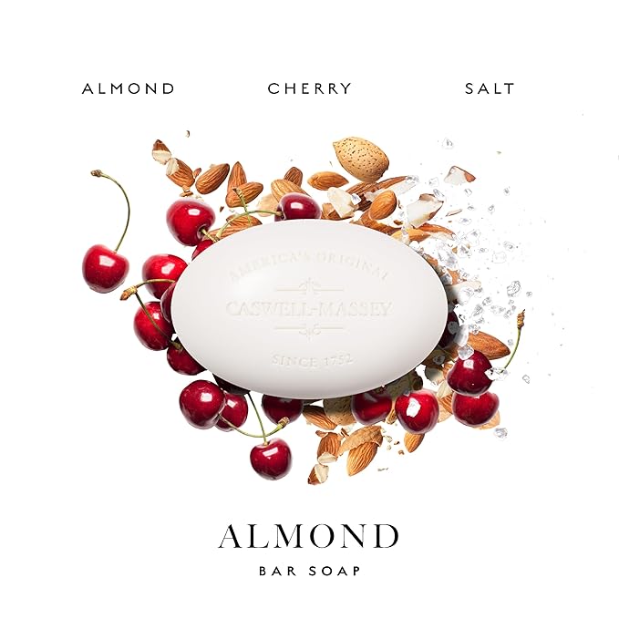 Caswell-Massey Almond Natural Bar Soap for Men & Women, Moisturizing Body Soap Bar for All Skin Types, Made with Essential Oils & Plant-Based Formula for Soft Skin, Made in USA, 5.8 oz