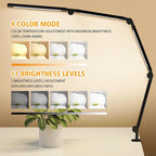 LED Desk Lamp with Clamp, Adjustable Swing Arm for Home Office, Dimmable Tempering Eye Care Table Light, Black Aluminum