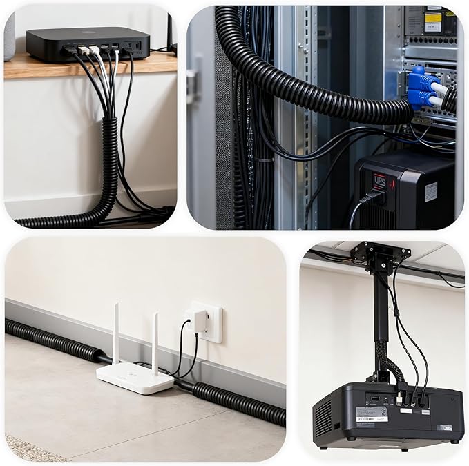 120FT 1/2 inch Split Wire Loom Tubing Kit with 2 Clamps - Flexible Abrasion Resistant Conduit for Automotive, Mechanical Cable Protection