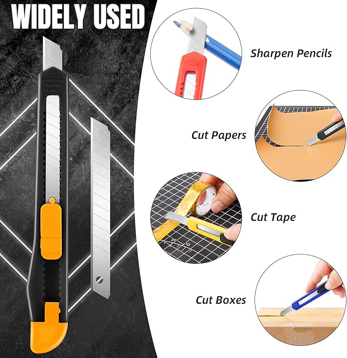 24-Pack Retractable Box Cutter | 9mm Snap-Off Blades with Lightweight Design | Carton/Plastic Opener for Home & Office | Exacto Knife Box Opener