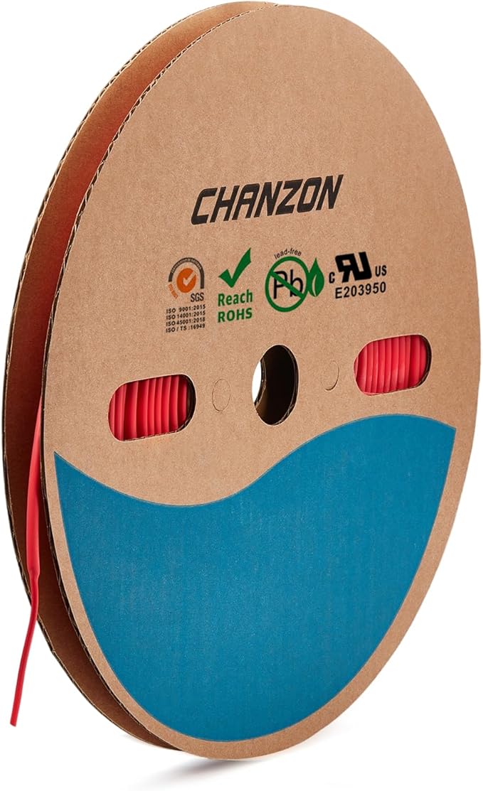 Chanzon 2:1 Ratio - 80Ft Roll - 5/64" (2mm) Heat Shrink Tubing 2:1(25M Total Length) Red Polyolefin Sleeving Wrap Shrinking 2 to 1 1pcs