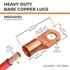SELTERM 25pcs 4/0 AWG 1/2" Stud Battery Lugs, Ring Terminals, Heavy Duty Copper Wire Lugs, Battery Cable Ends, 0000 Gauge Ring Terminal Connectors, UL Bare Copper Eyelets Electrical Battery Cable Lugs