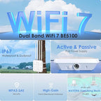 WAVLINK WiFi 7 BE5100 Outdoor WiFi Extender, Dual Band Long-Range Outdoor WiFi Repeater|Access Point|Mesh Router, POE Powered | IP67 Waterproof | 4 x 8dBi Antennas, 2.5 Gbps Ethernet, Up to 2800 sq.ft