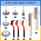Glarks 10Pcs Wire Scratch Brush Set, Including 5Pcs Wire Wheel Cup Brushes, 3Pcs Brass/Nylon/Stainless Steel Brushes with Wood Handle Curved Grip, 2Pcs Stainless and Carbon Steel Wire Brush