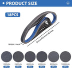 Taokyid 18 Pack 1 x 42 Inch Sanding Belts, 1x42 Silicon Carbide Sanding Belts, 3 Each of 120 240 400 600 800 1000 Grits Sander Belts for For Knife Sharpening and Metalworking, 1x42 Sanding Belts