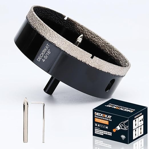 4-5/16 inch Diamond Hole-Saw Bits with Pilot Drill Bit -4-5/16" Diamond Tipped Tile Hole Saws with Guiding Bit Accurate Drilling for Porcelain Tile Ceramic Pottery Granite Stone Glass Bottles 110mm.