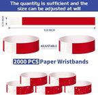 2000 Pcs Paper Wristbands for Events Waterproof Neon Red Wrist Bands Adhesive Concert Identification Wristbands Hand Bands for Events(Red)